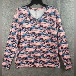 AFTCO Women's Size XLarge Captain's Lounge LS Performance Shirt Palms Fish Print